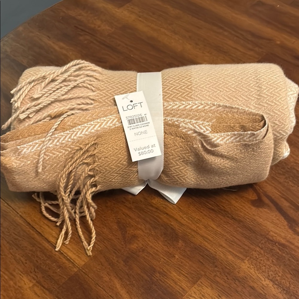 LOFT Tan Cozy Fringe Throw Blanket